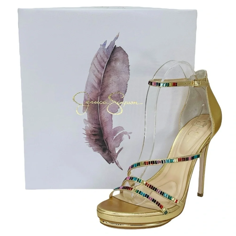 Jessica Simpson Embla Gold Shimmer Rainbow Womens Heels Size 9.5M - Picture 14 of 15